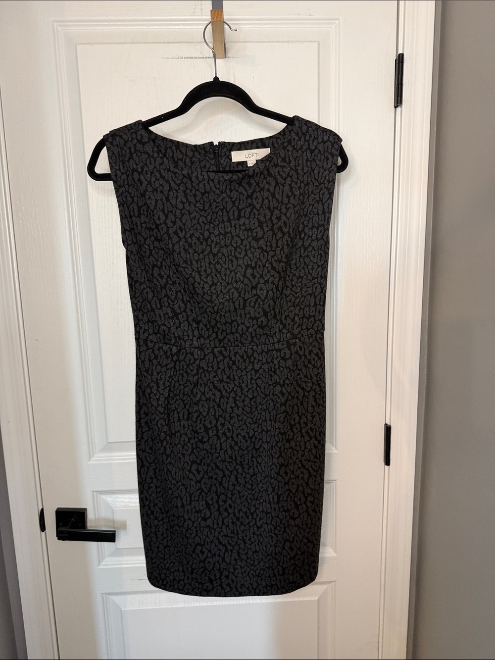 LOFT Black Slate Textured Midi Sheath Dress